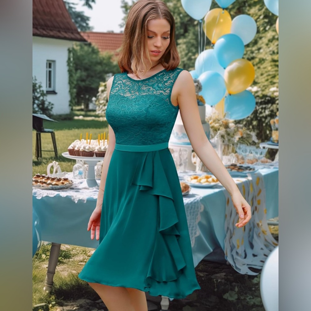 BeryLove Cocktail Dresses Prom Wedding Guest Short Bridesmaid Dresses Ruffle Hem